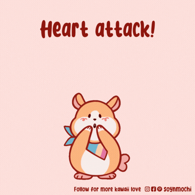 A Cartoon Of A Hamster Surrounded By Hearts With The Words Heart Attack Below It GIF
