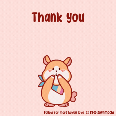 A Cartoon Of A Hamster Surrounded By Pink Hearts And The Words Thank You GIF