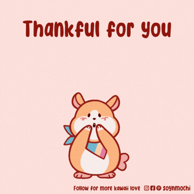 A Cartoon Of A Hamster Surrounded By Pink Hearts With The Caption Thankful For You GIF