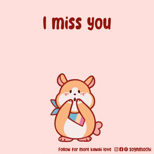 A Cartoon Of A Hamster Surrounded By Pink Hearts With The Words " I Miss You " Below It GIF