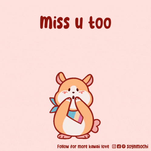 A Cartoon Of A Hamster Surrounded By Pink Hearts With The Words Miss U Too GIF