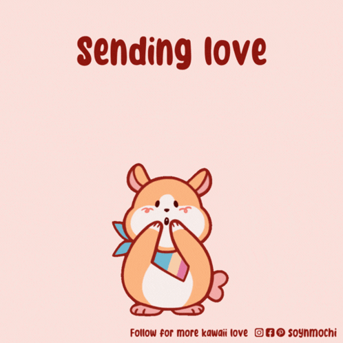 A Cartoon Of A Hamster Surrounded By Pink Hearts With The Words " Sending Love " Above It GIF
