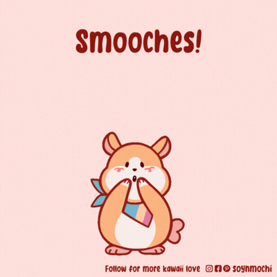 A Cartoon Of A Hamster Surrounded By Pink Hearts With The Words Smooches Below It GIF