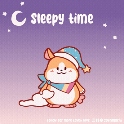 A Cartoon Of A Hamster Wearing A Sleep Cap With The Words Sleepy Time Above It GIF