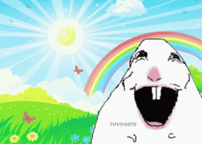 A Cartoon Of A Hamster With A Rainbow In The Background And The Words Thvv4nte Below It GIF