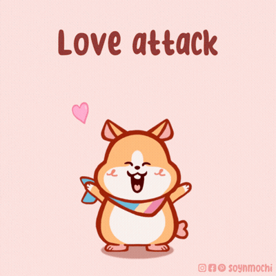 A Cartoon Of A Hamster With Hearts And The Words Love Attack GIF