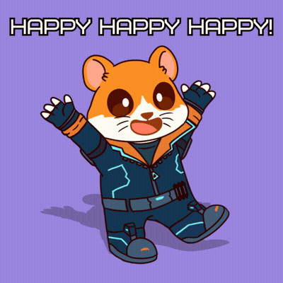 A Cartoon Of A Hamster With The Words Happy Happy Happy Written Above It GIF