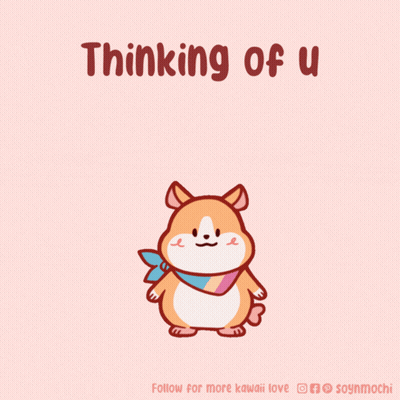 A Cartoon Of A Hamster With The Words " Thinking Of U " On The Bottom GIF
