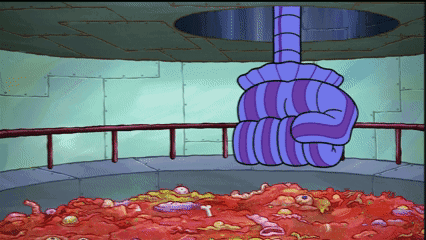 A Cartoon Of A Hand Hanging Over A Pile Of Junk GIF