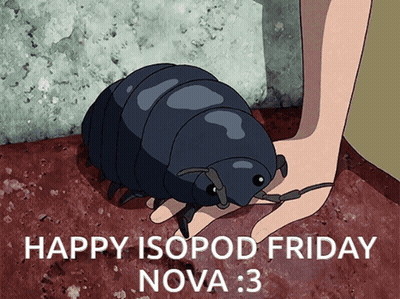 A Cartoon Of A Hand Holding A Bug With The Words Happy Isopod Friday Nova 3 GIF