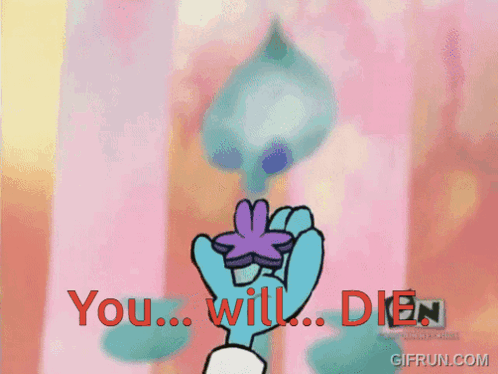 A Cartoon Of A Hand Holding A Flower With The Words " You Will Die " On The Bottom GIF