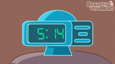 A Cartoon Of A Hand Pressing An Alarm Clock Which Shows The Time As 5:15 GIF