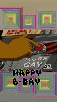 A Cartoon Of A Hand Pushing A Button That Says More Gay On It GIF