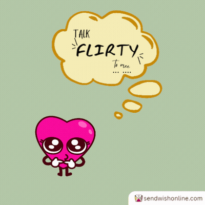 A Cartoon Of A Heart With A Thought Bubble That Says Talk Flirty To Me GIF