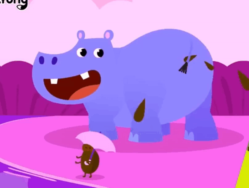 A Cartoon Of A Hippo Holding An Umbrella GIF
