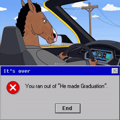 A Cartoon Of A Horse Driving A Car Next To A Computer Screen That Says It 'S Over GIF