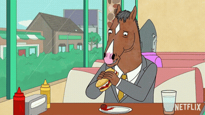 A Cartoon Of A Horse Eating A Hamburger With Netflix Written On The Bottom Right GIF