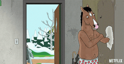 A Cartoon Of A Horse Standing In Front Of A Door With A Netflix Logo In The Corner GIF