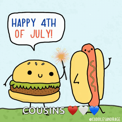 A Cartoon Of A Hot Dog And A Hamburger Says Happy 4Th Of July GIF