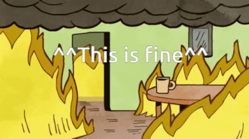 A Cartoon Of A House On Fire With The Words " This Is Fine " Above It GIF