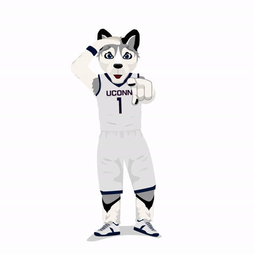 A Cartoon Of A Husky Wearing A Uconn Jersey GIF