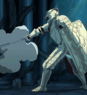 A Cartoon Of A Knight With A Sword And Shield Fighting Another Knight GIF