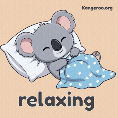 A Cartoon Of A Koala Bear Laying On A Pillow With The Word Relaxing Underneath It GIF