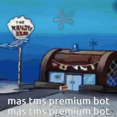 A Cartoon Of A Krusty Krab Restaurant With The Words Mas Tms Premium Bot Mas Tms Premium Bot Below It GIF