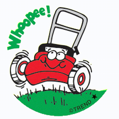 A Cartoon Of A Lawn Mower With A Face And The Words Whoopee GIF