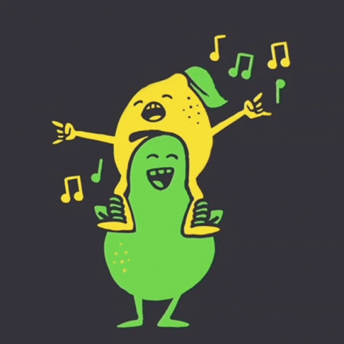 A Cartoon Of A Lemon Carrying A Pear With The Words Woah We 'Re Half Way There GIF