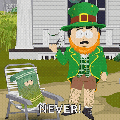 A Cartoon Of A Leprechaun Saying Never In Front Of A Chair GIF