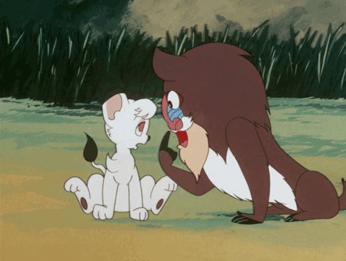 A Cartoon Of A Lion And A Baboon GIF