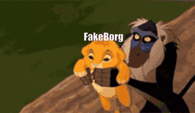 A Cartoon Of A Lion And A Baboon With Fakeborg Written On The Bottom Right GIF