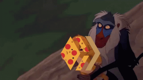 A Cartoon Of A Lion And A Monkey With A Slice Of Cheese In The Middle GIF
