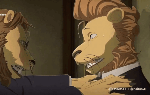 A Cartoon Of A Lion In A Suit And Tie With A Logo For Minimax GIF