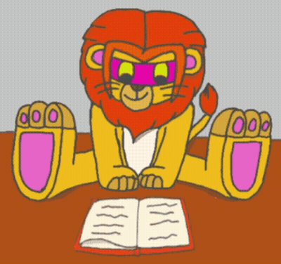 A Cartoon Of A Lion Reading A Book GIF