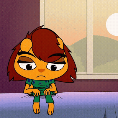 A Cartoon Of A Lion Sitting On A Bed Looking Out A Window GIF