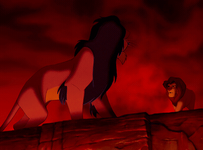 A Cartoon Of A Lion Standing Next To Another Lion With A Red Background GIF