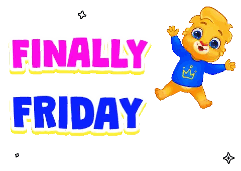 A Cartoon Of A Lion With The Words Finally Friday Sticker