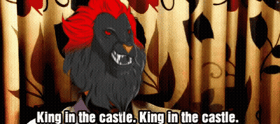 A Cartoon Of A Lion With The Words King In The Castle GIF