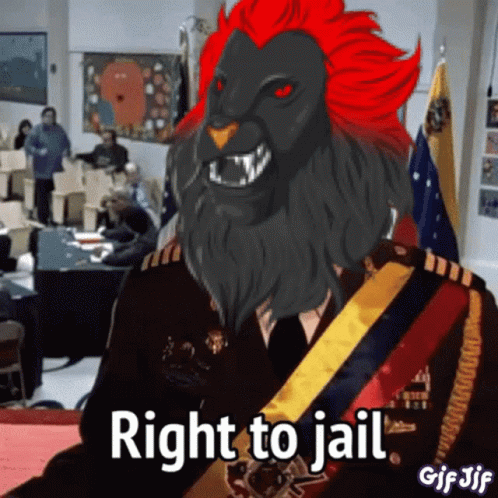 A Cartoon Of A Lion With The Words Right To Jail Written On It GIF