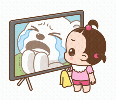 A Cartoon Of A Little Girl Cleaning A Tv Screen GIF