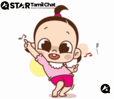 A Cartoon Of A Little Girl Dancing With A Star Tamil Chat Logo Behind Her GIF