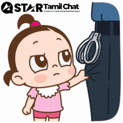 A Cartoon Of A Little Girl With A Handcuff On A Sign That Says Star Tamil Chat GIF
