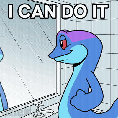A Cartoon Of A Lizard Looking In A Mirror With The Words I Can Do It GIF
