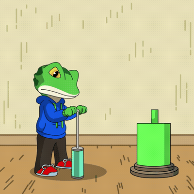 A Cartoon Of A Lizard Pumping A Green Cylinder GIF