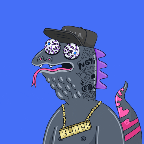A Cartoon Of A Lizard Wearing A Hat That Says A. On It GIF