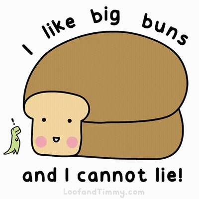 A Cartoon Of A Loaf Of Bread With The Words " I Like Big Buns And I Cannot Lie " Below It GIF