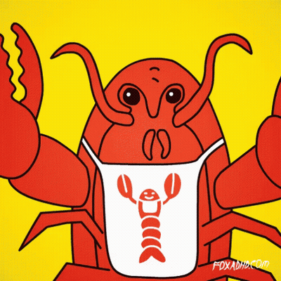 A Cartoon Of A Lobster Wearing An Apron That Says Duck On It GIF