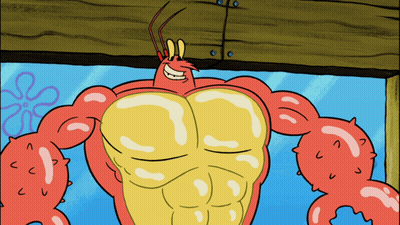 A Cartoon Of A Lobster With A Huge Muscled Chest GIF
